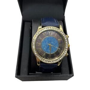Jessica Carlyle Women's Watch Blue Gold Jeweled Case New In Box Needs Battery